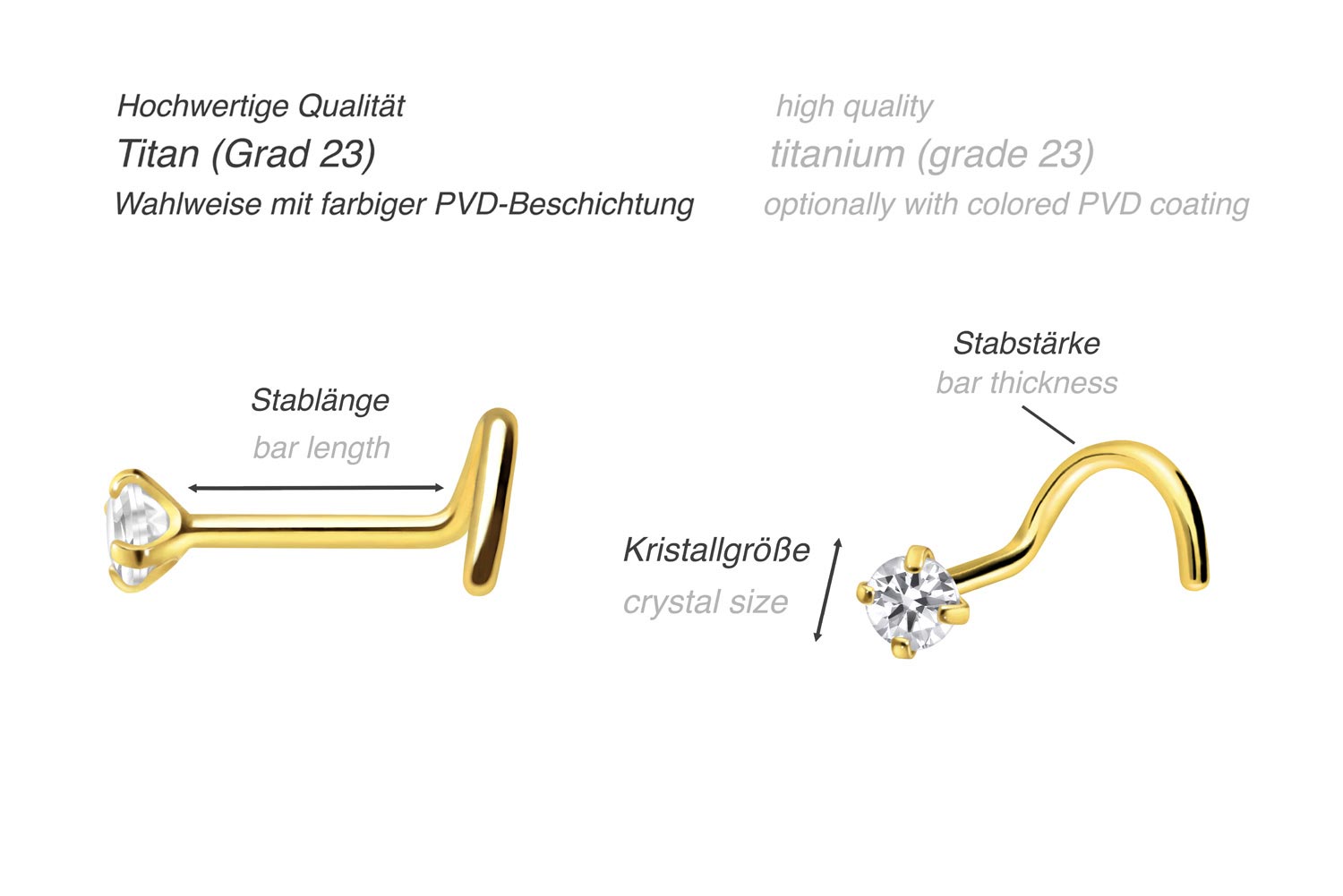 Titan Nasenstecker Spirale EINGEFASSTER KRISTALL