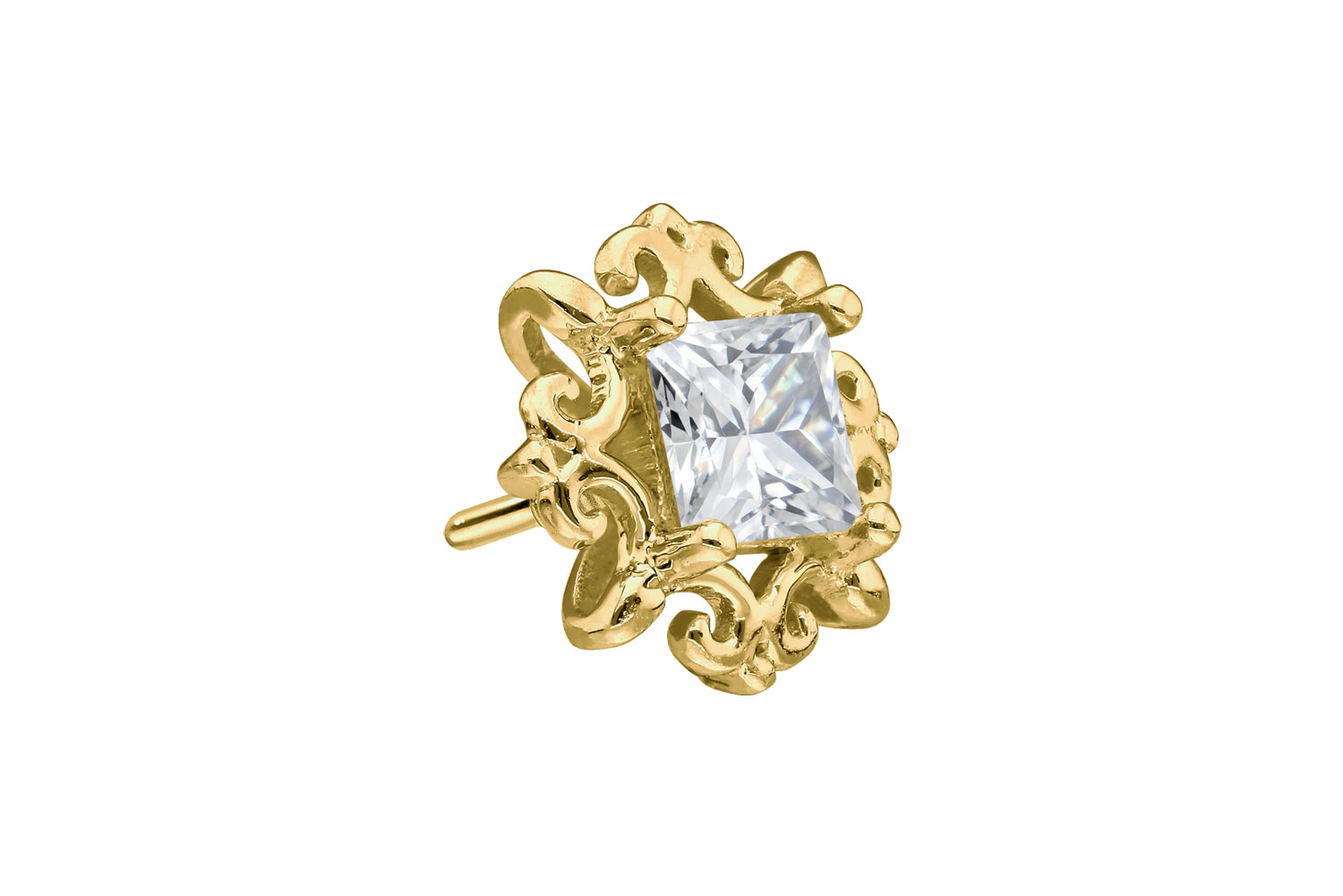14 carat gold screw-in attachment with external thread MOISSANITE-SQUARE + ORNAMENTS