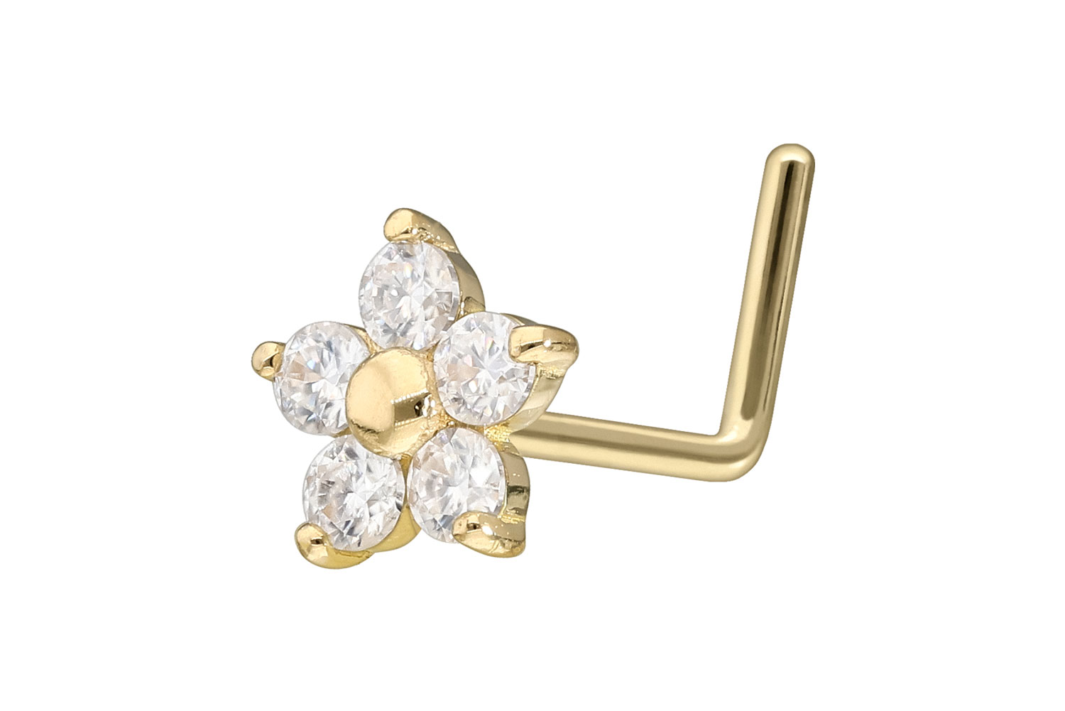 14/18 carat gold nose stud L-form MOISSANITE FLOWER