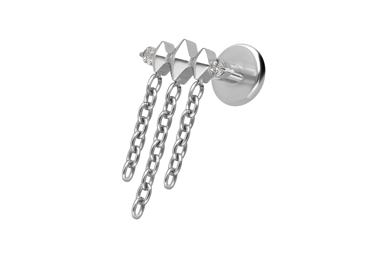 Titanium labret with internal thread 3 RHOMBUSES + CHAINS