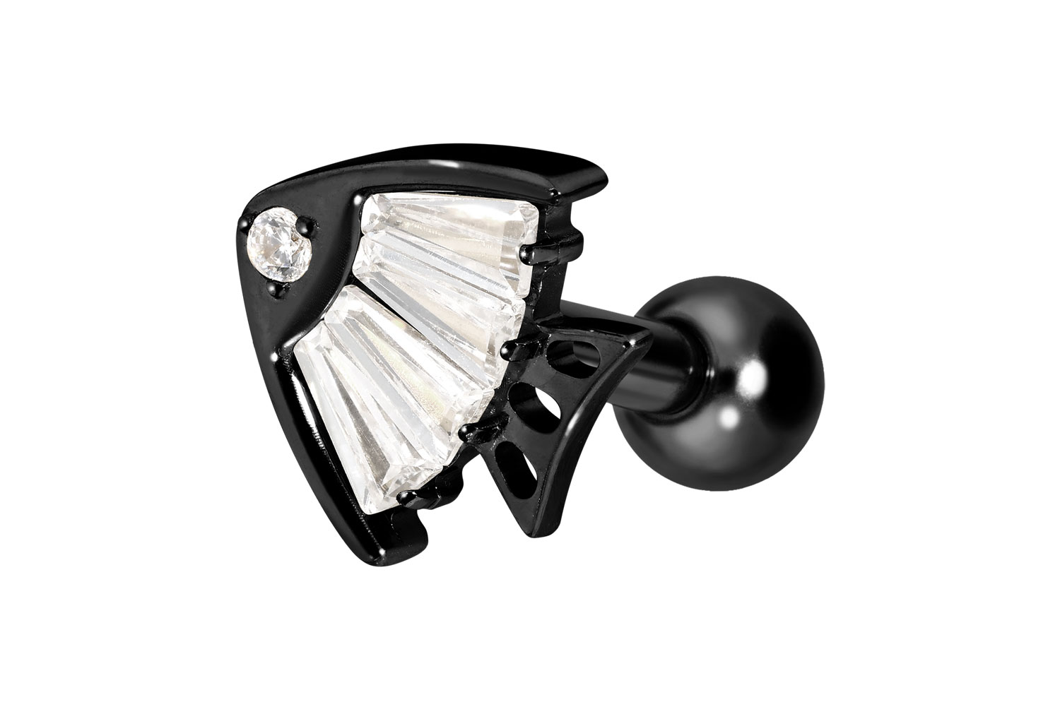 Titanium ear piercing with internal thread CRYSTAL FISH