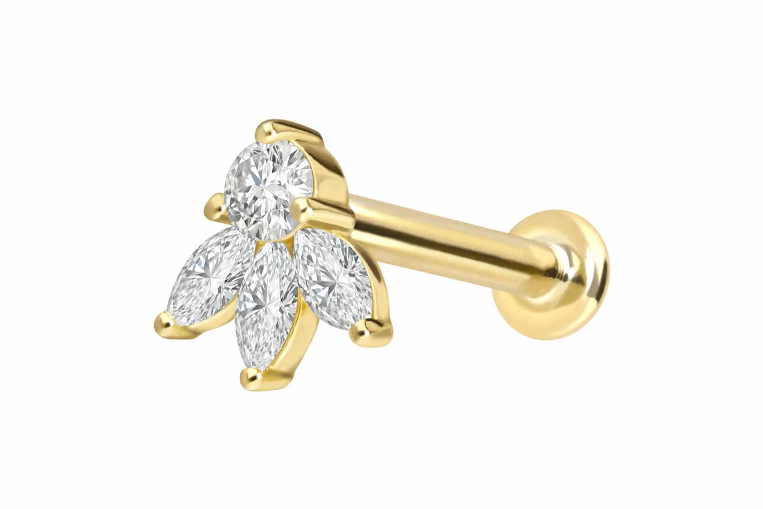 18 Karat Gold Labret mit Innengewinde DIAMANT-LOTUSBLÜTE