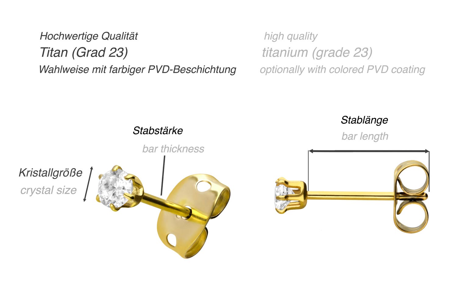 Titan Ohrstecker EINGEFASSTER KRISTALL