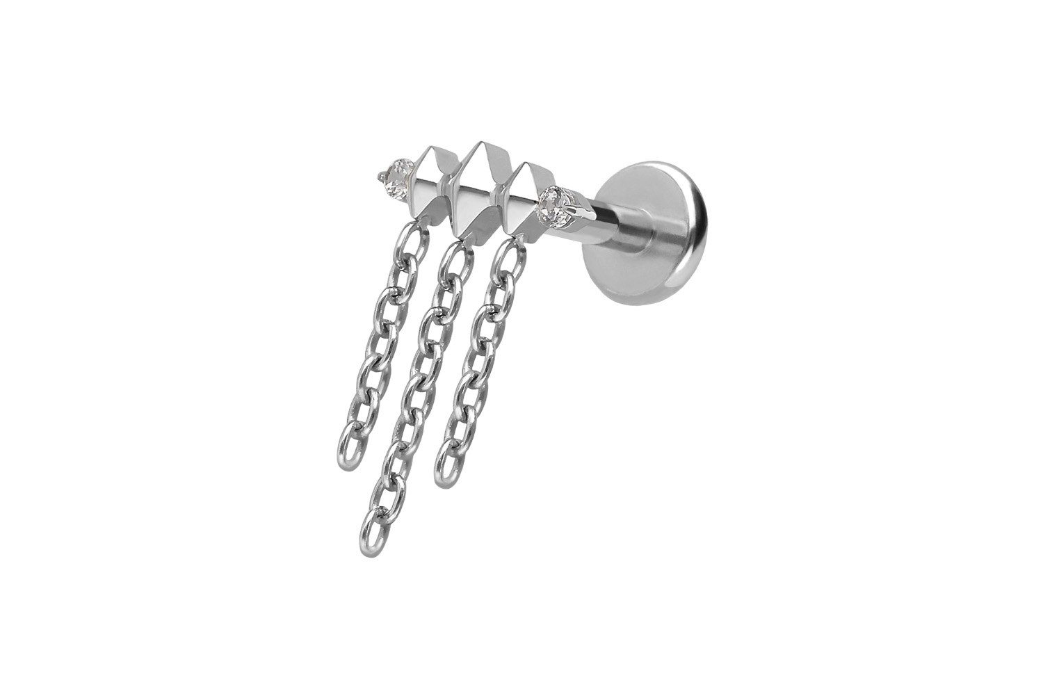 Titanium labret with push fit 3 RHOMBUSES + CHAINS