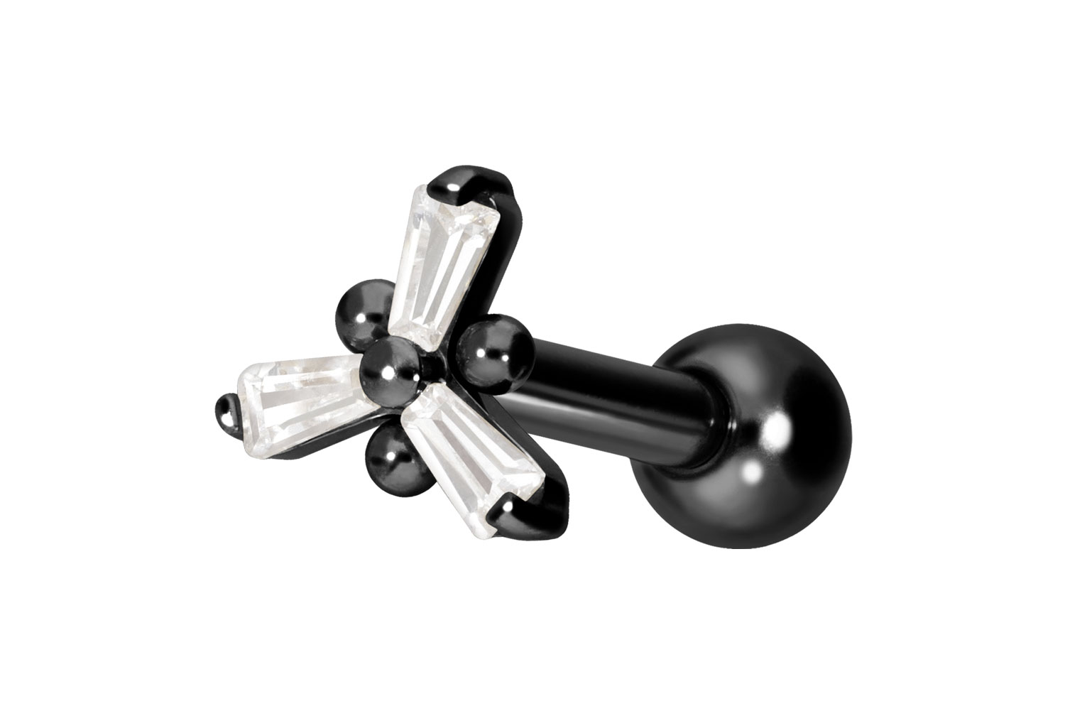 Titanium ear piercing with internal thread CRYSTAL FLOWER