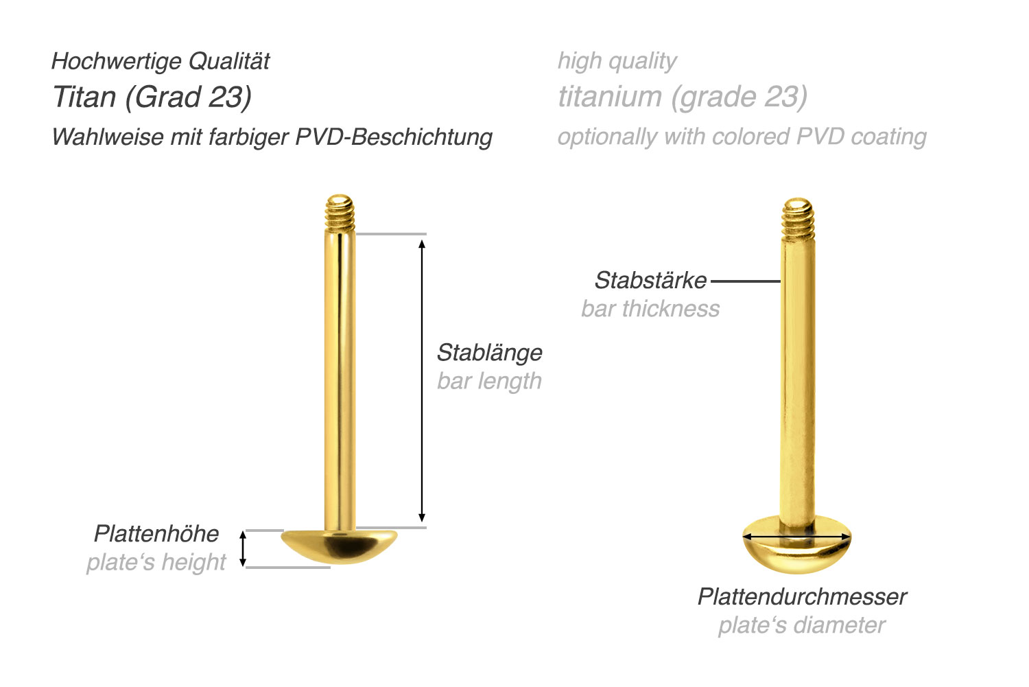 Titanium labret without ball ROUNDED PLATE