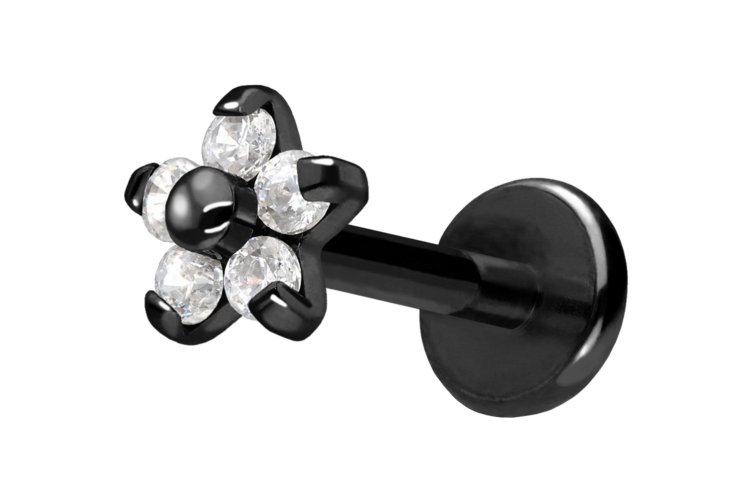 Titanium labret with push fit FLOWER WITH 5 CRYSTAL