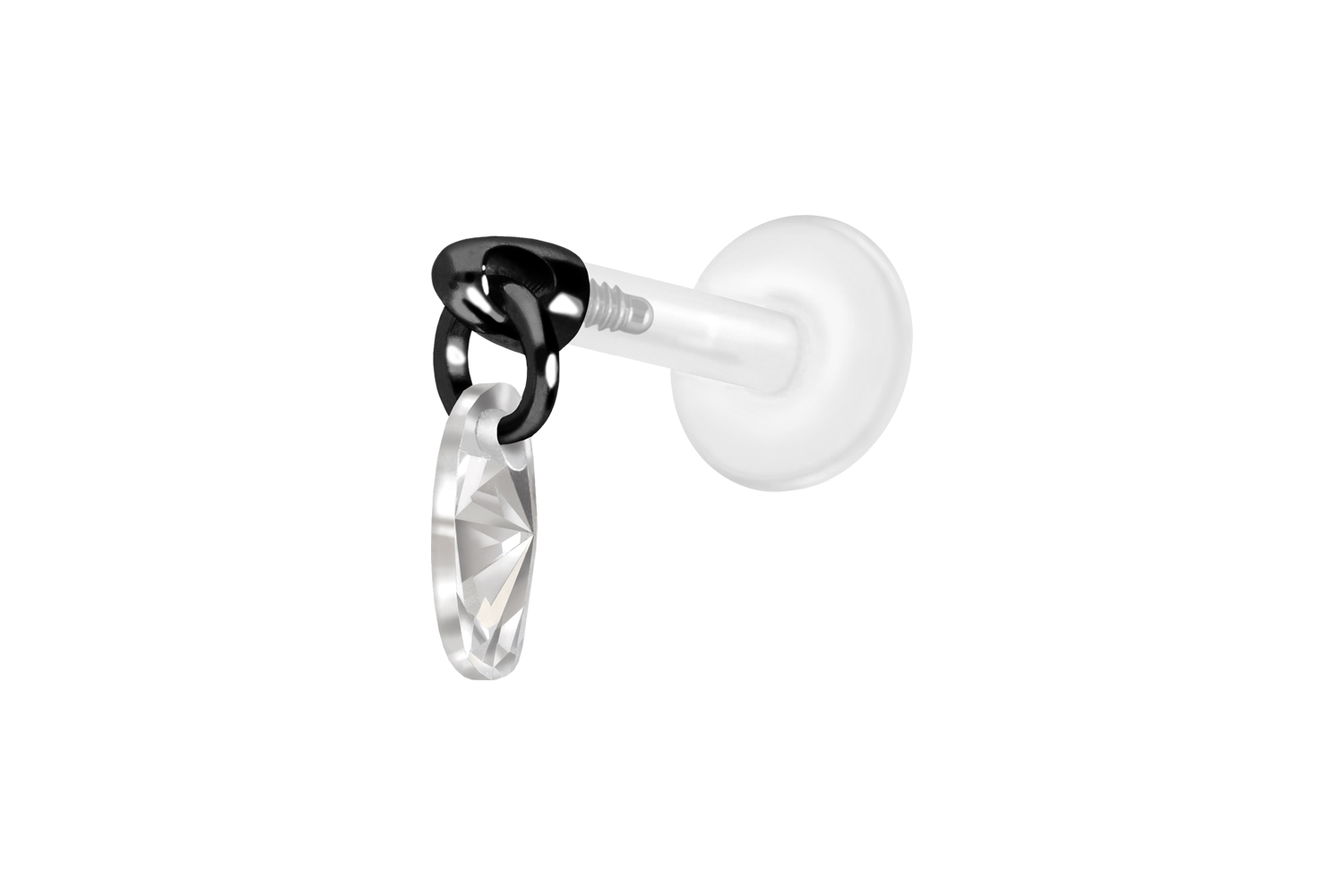 PTFE labret with internal thread + titanium attachment CRYSTAL OVAL