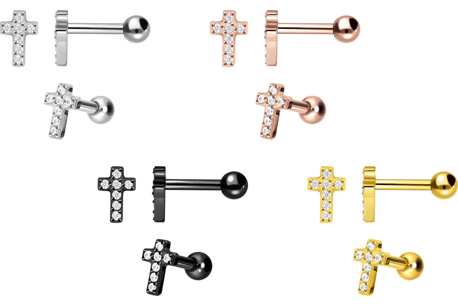 Titanium ear piercing CRYSTAL CROSS