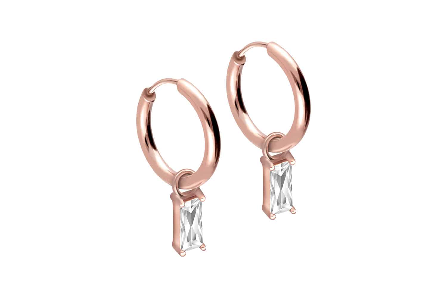 Surgical steel ear clicker creoles SETTED CRYSTAL RECTANGLE