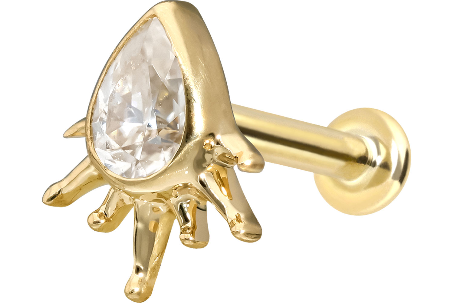 14 carat gold labret with push fit MOISSANITE DROP + SUNRAYS