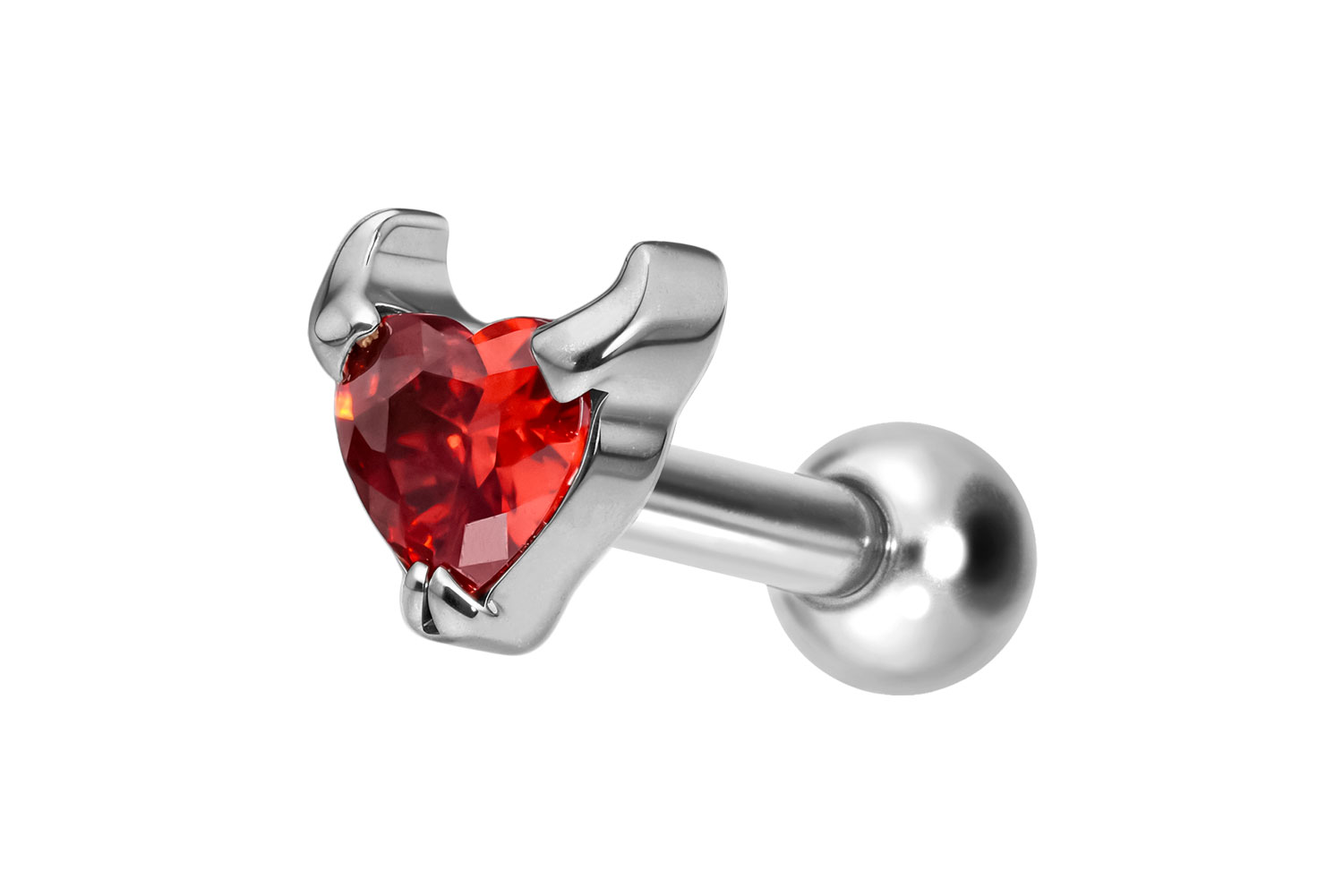 Titanium ear piercing with internal thread DEVIL'S HEART
