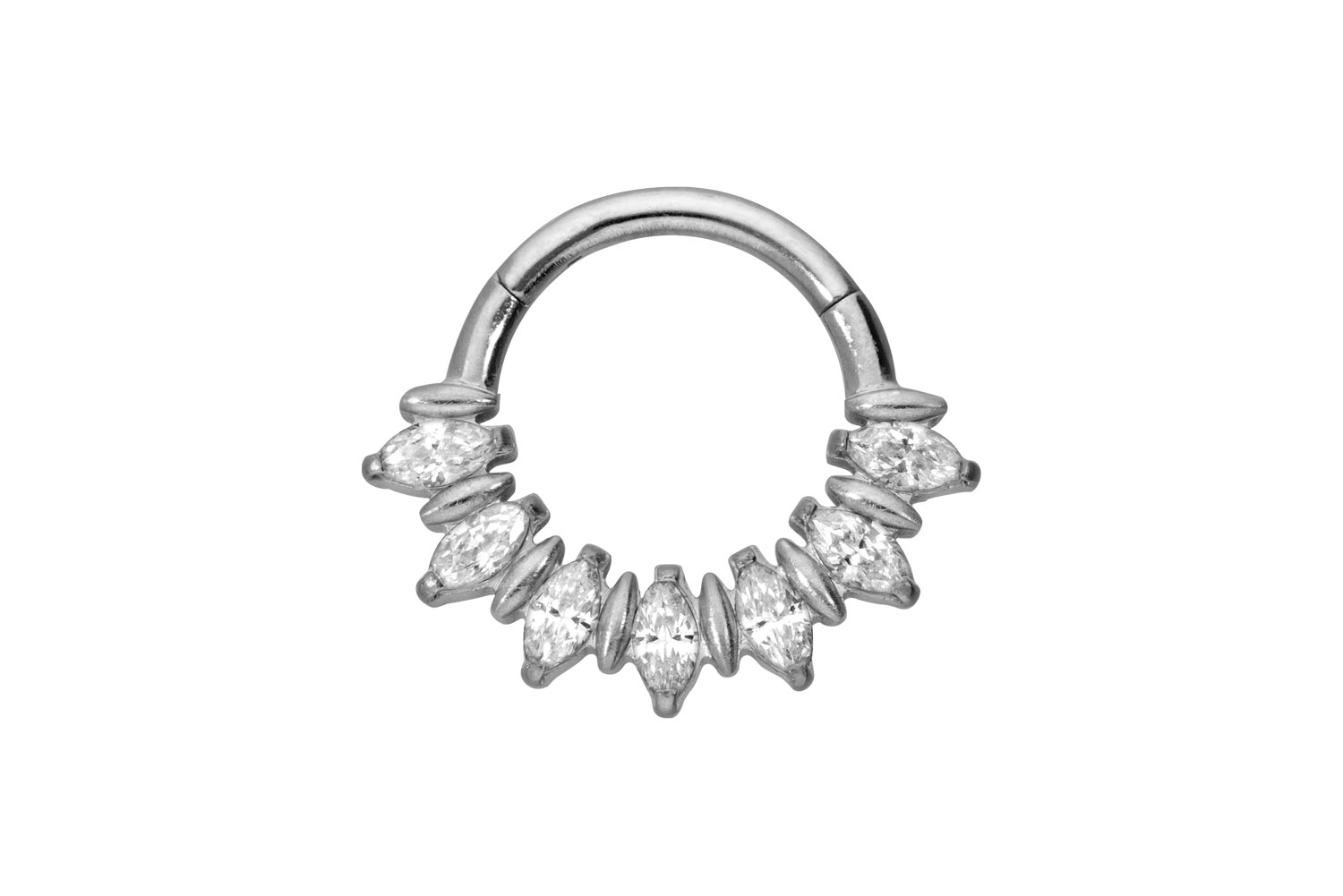 Titanium segment ring clicker 7 SETTED CRYSTAL DROPS