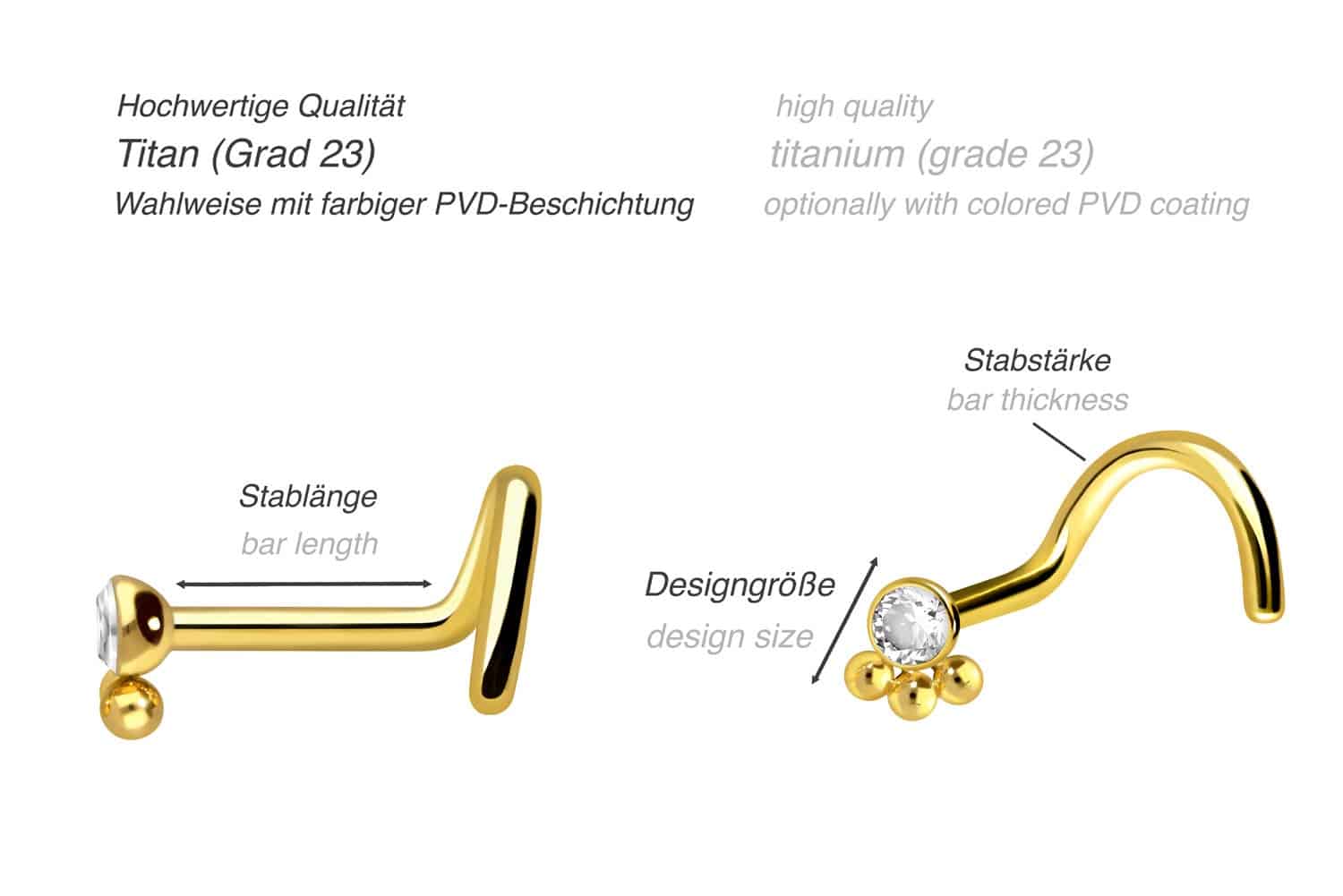 Titan Nasenstecker Spirale KRISTALL + 3 KUGELN