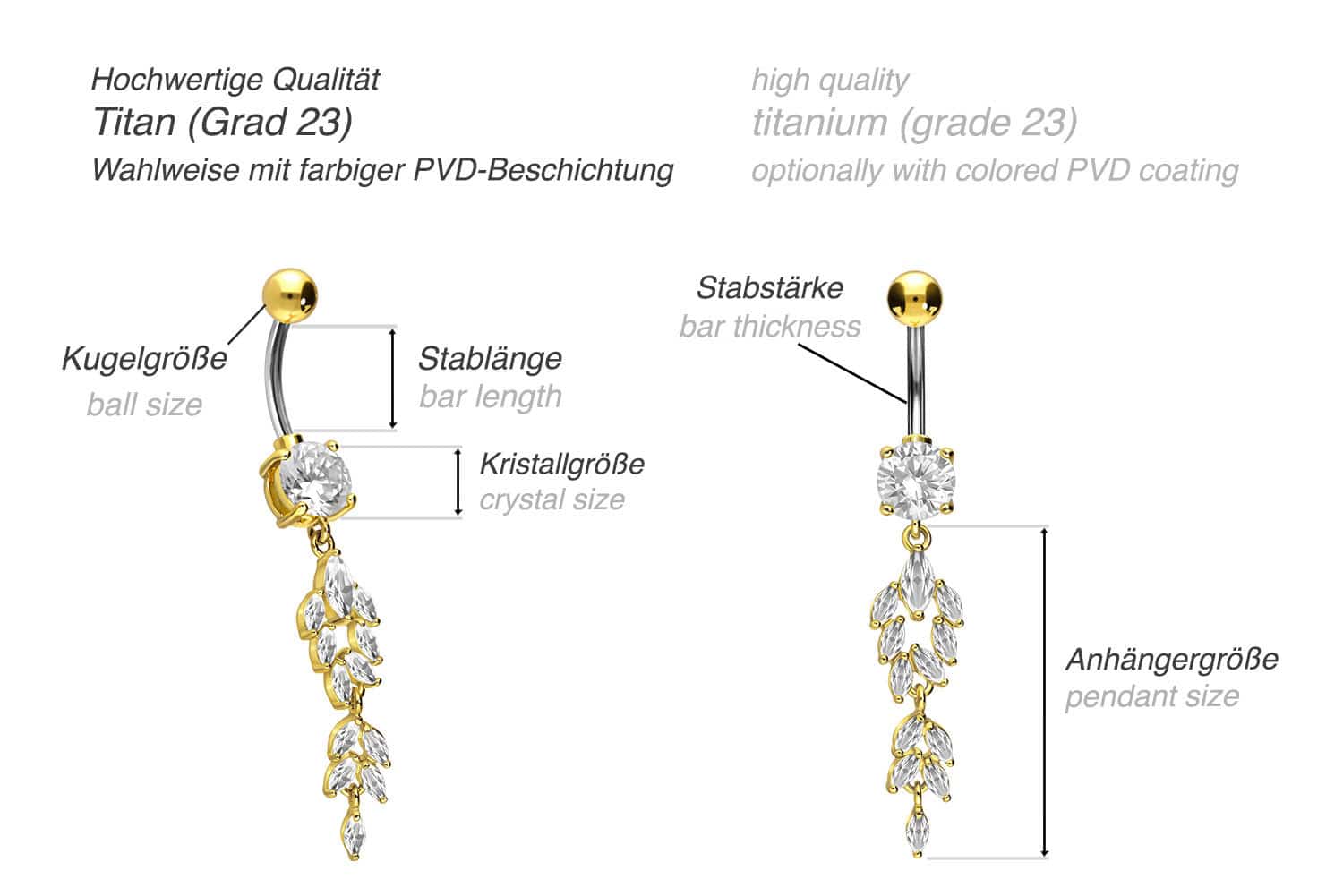 Titanium bananabell with 925 silver design CRYSTAL PENDANT