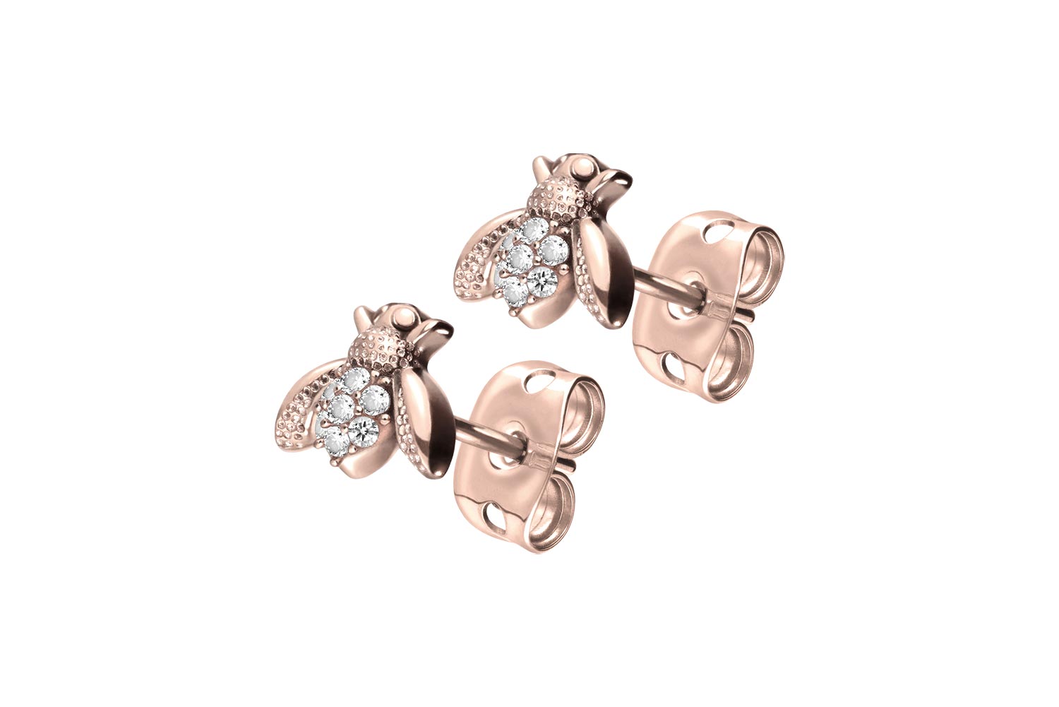 Surgical steel ear studs BEE + SETTED CRYSTALS