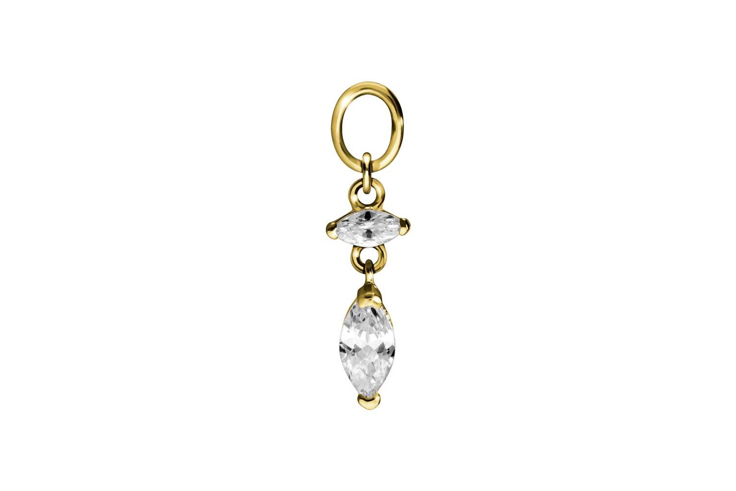 18 carat gold pendant for clickers 2 SETTED CRYSTAL DROPS