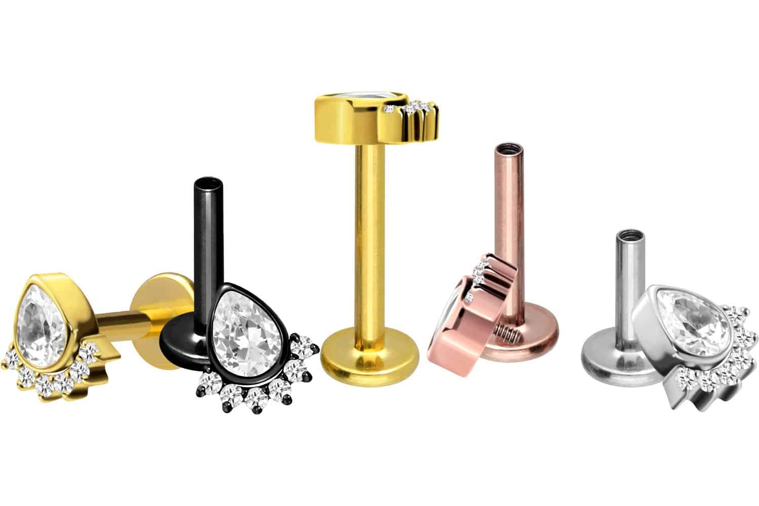 Titanium labret with internal thread CRYSTAL DROP + 6 CRYSTALS