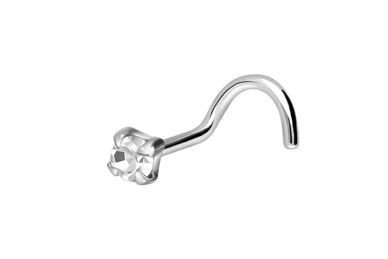 925 Silver nose stud spiral FLAT CRYSTAL ++SALE++