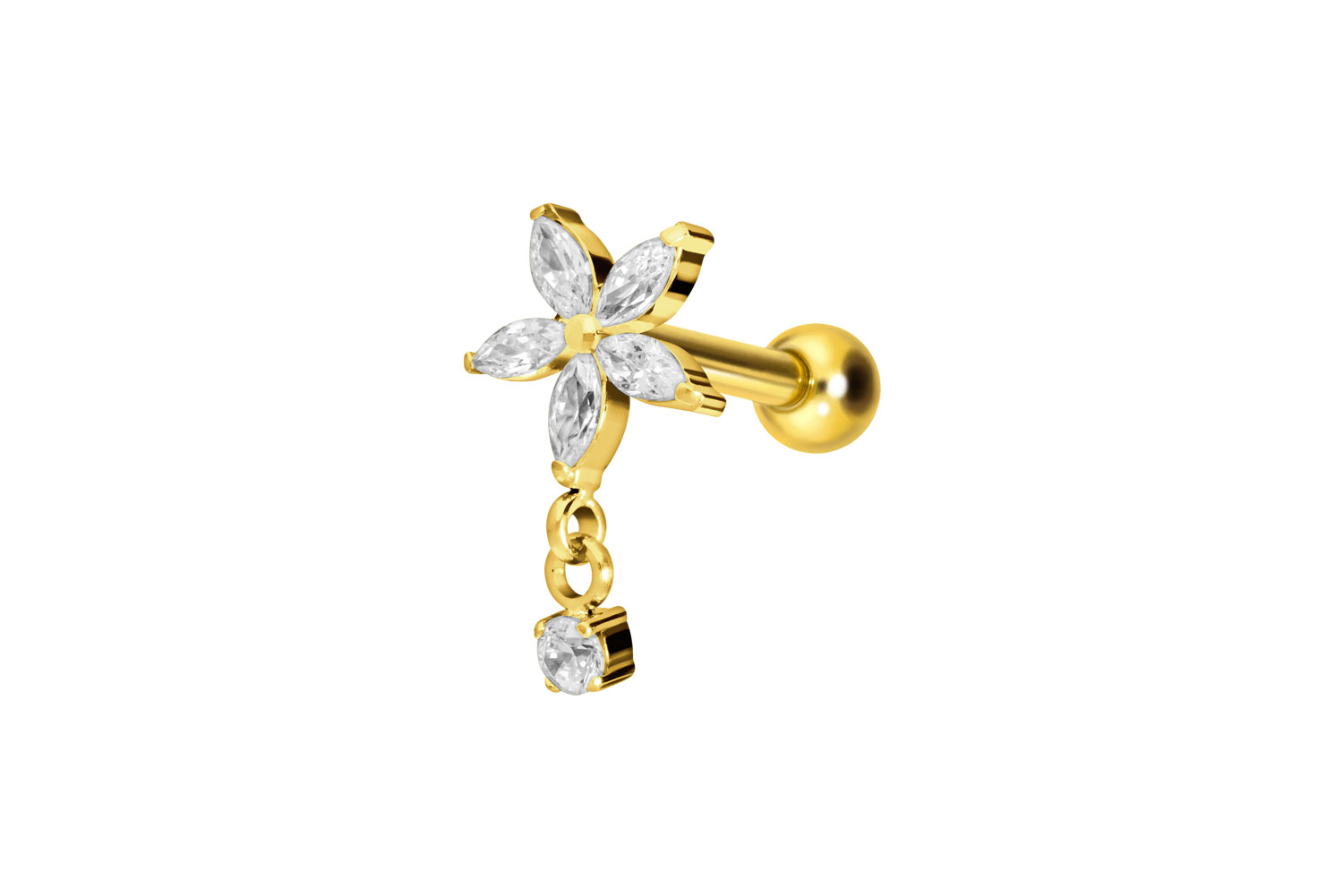 Titan Ohrpiercing mit Innengewinde KRISTALLBLUME + KRISTALL