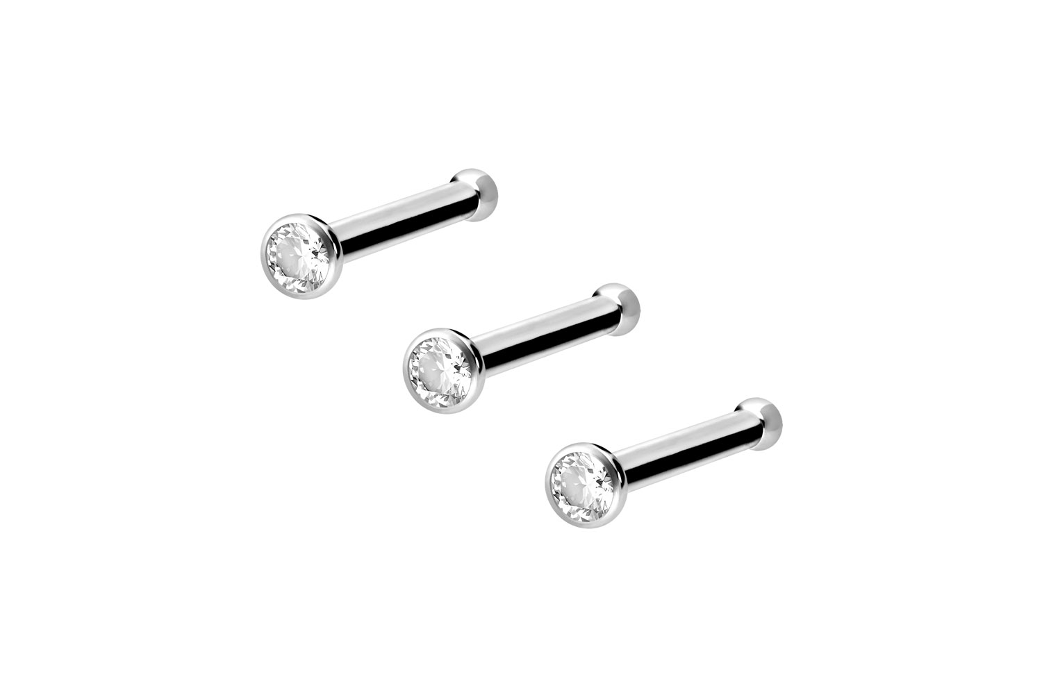 Set of 3 Titanium nose studs pin CRYSTAL Set of 3 Titanium nose studs pin CRYSTAL
