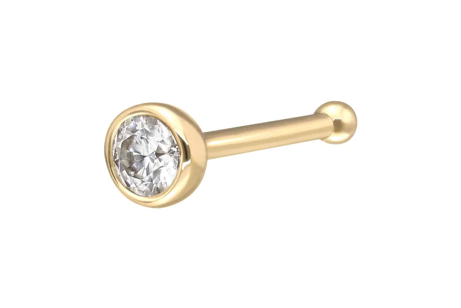 14/18 Karat Gold Nasenstecker Pin RUNDER MOISSANIT