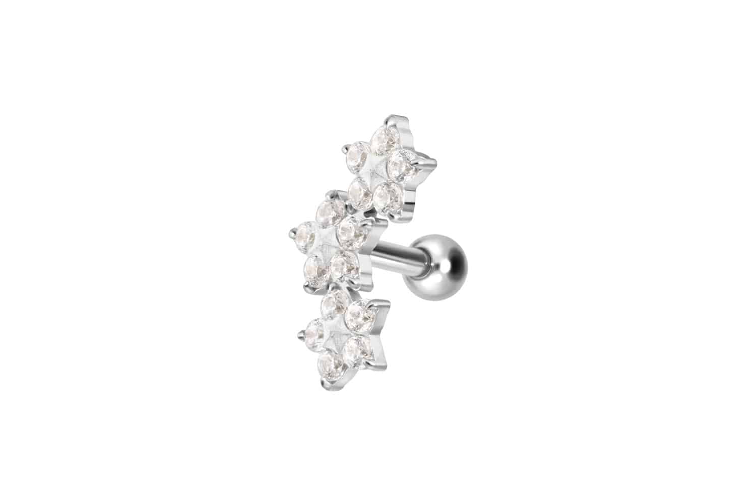 Titanium ear piercing with internal thread 3 CRYSTAL FLOWERS
