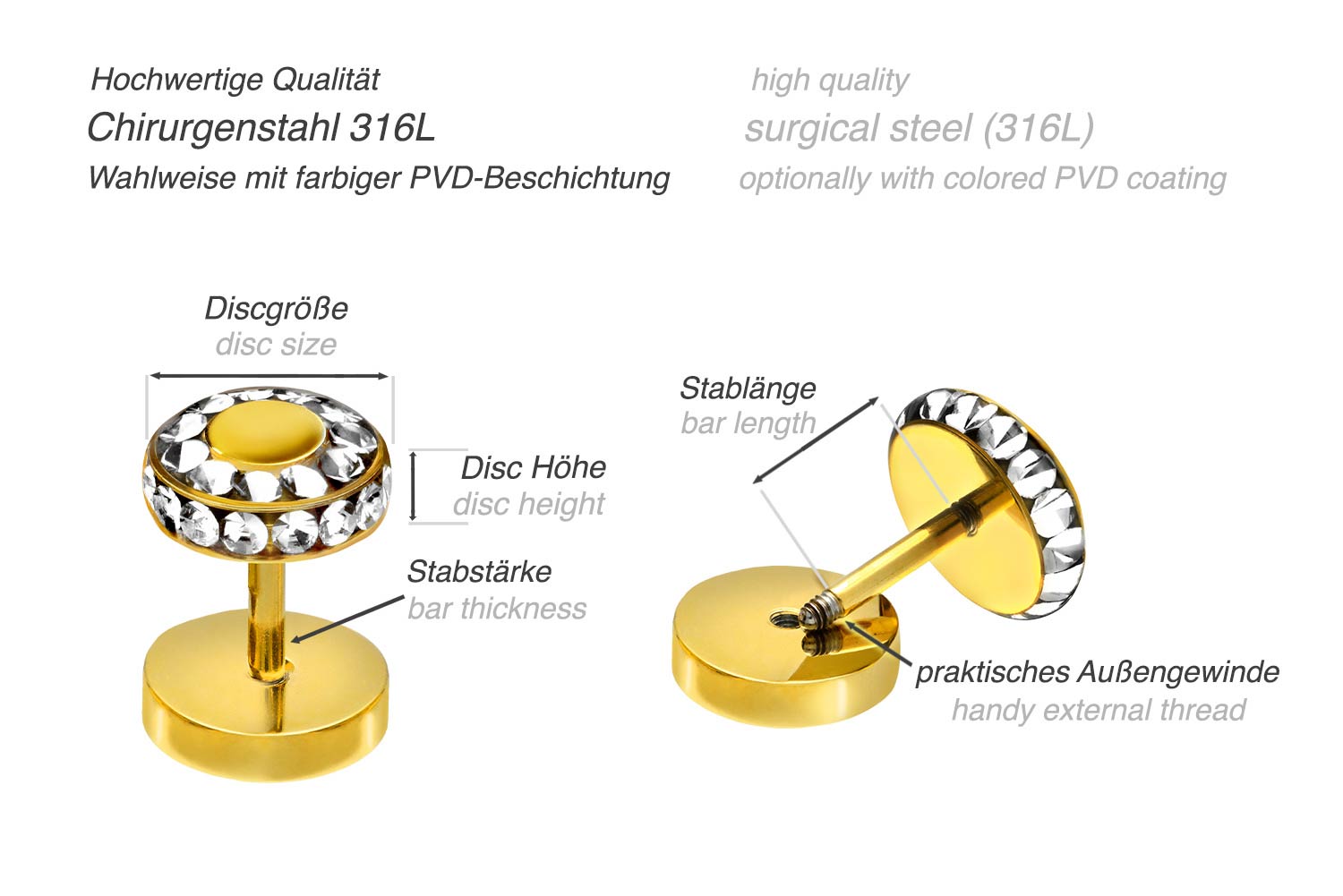 Chirurgenstahl Fake Plug KRISTALLE + EPOXY