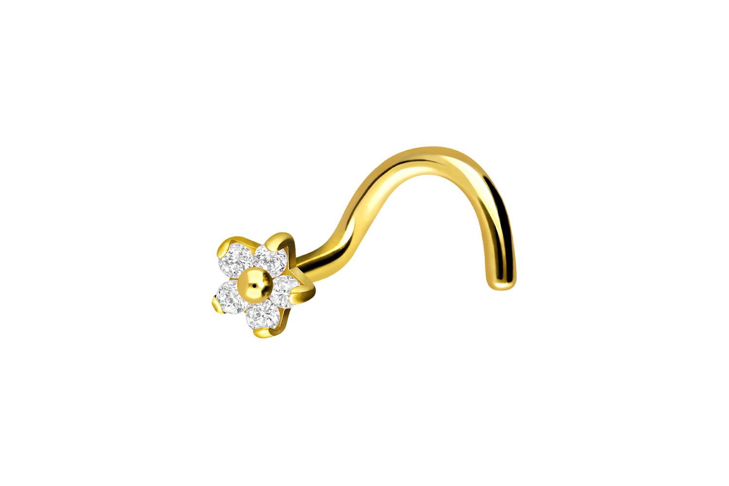 Surgical steel nose stud spiral CRYSTAL FLOWER
