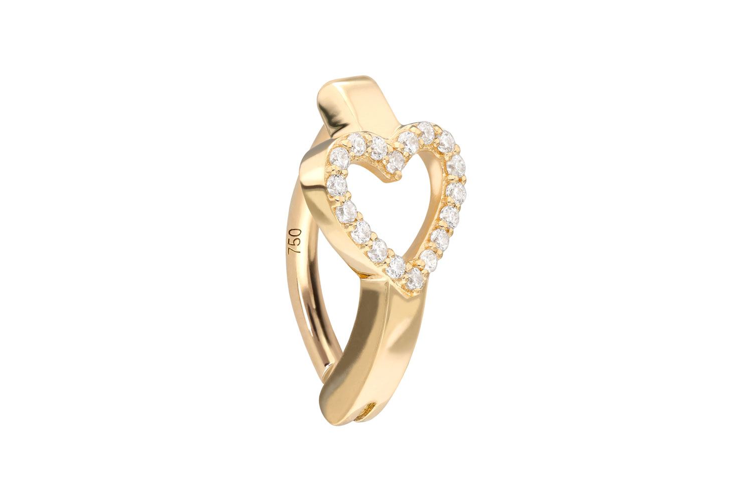 14/18 Karat Gold Bauchnabelclicker BOGEN + MOISSANIT-HERZ