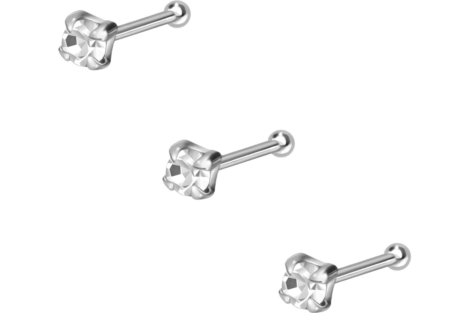 SET 925 silver nose stud pin SETTED CRYSTAL ROUND