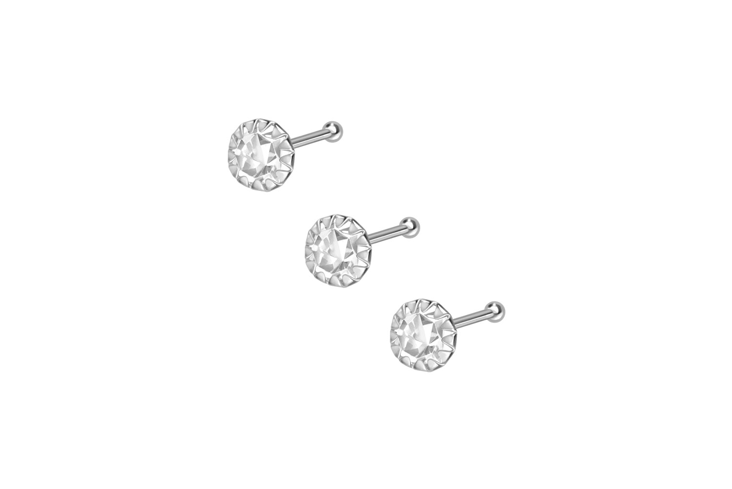 SET 925 silver nose stud pin SETTED CRYSTAL