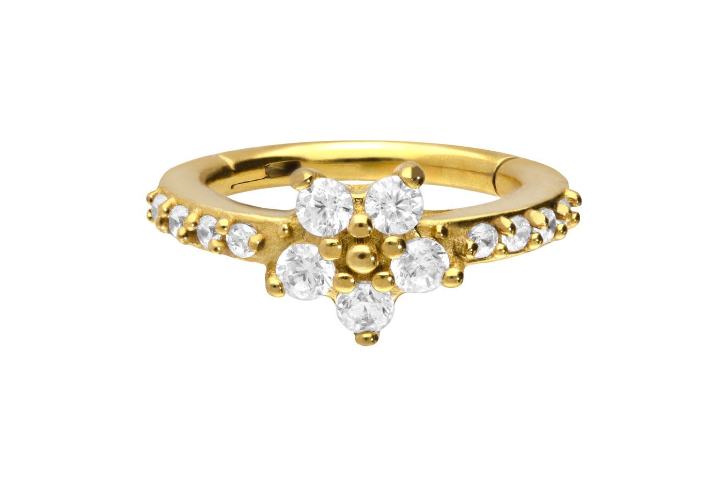 Chirurgenstahl Segmentring Clicker EINGEFASSTE KRISTALLE + KRISTALLBLUME