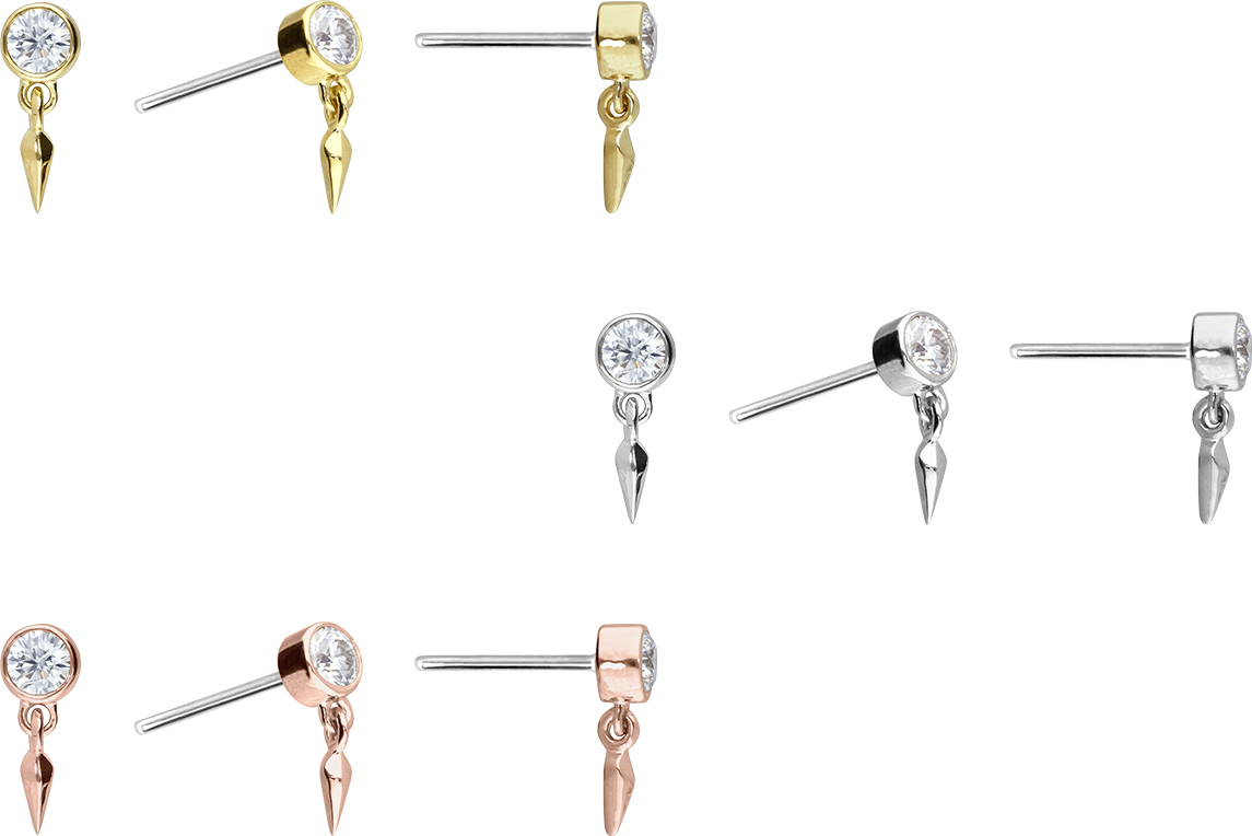 14 Karat Gold Aufsatz mit Titan Push Pin MOISSANIT + SPITZE