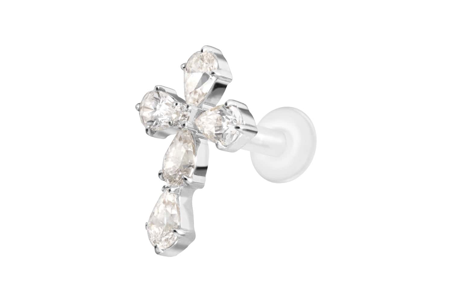 PTFE labret with internal thread + titanium attachment CRYSTAL CROSS