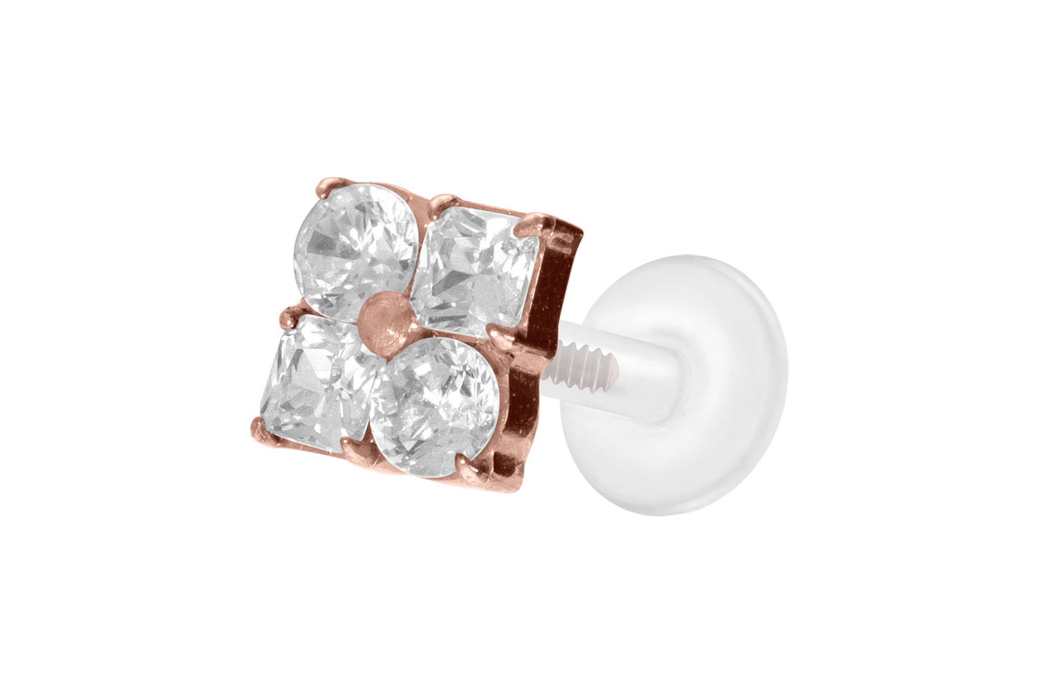 PTFE labret with internal thread + titanium attachment CRYSTAL FLOWER