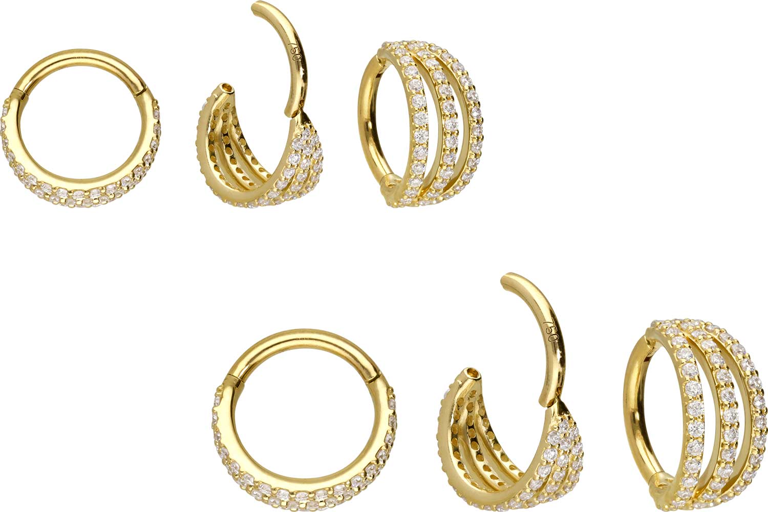 14/18 Karat Gold Segmentring Clicker EINGEFASSTE MOISSANITE + 3 RINGE