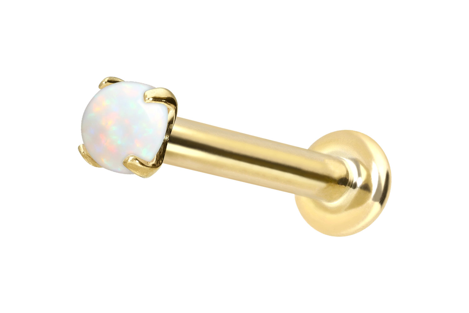 14 Karat Gold Labret mit Innengewinde SYNTHETISCHER OPAL