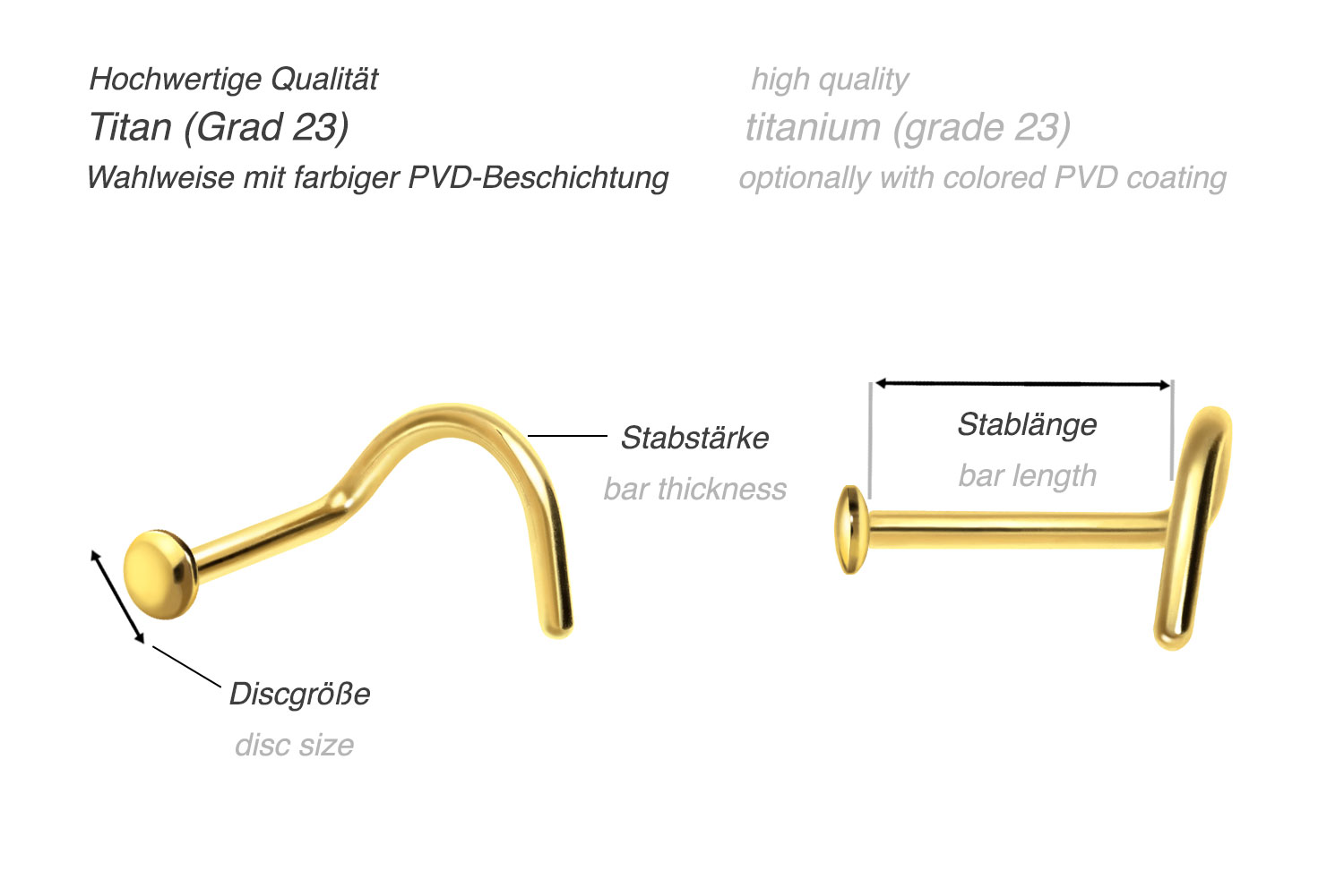 Titanium nose stud spiral with push fit ATTACHMENT MIX