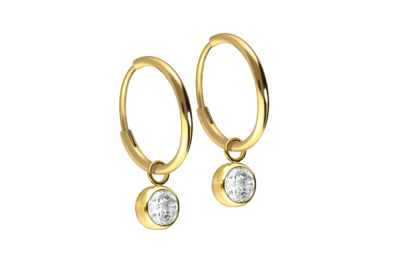 Titanium ear clicker creoles ROUND CRYSTAL