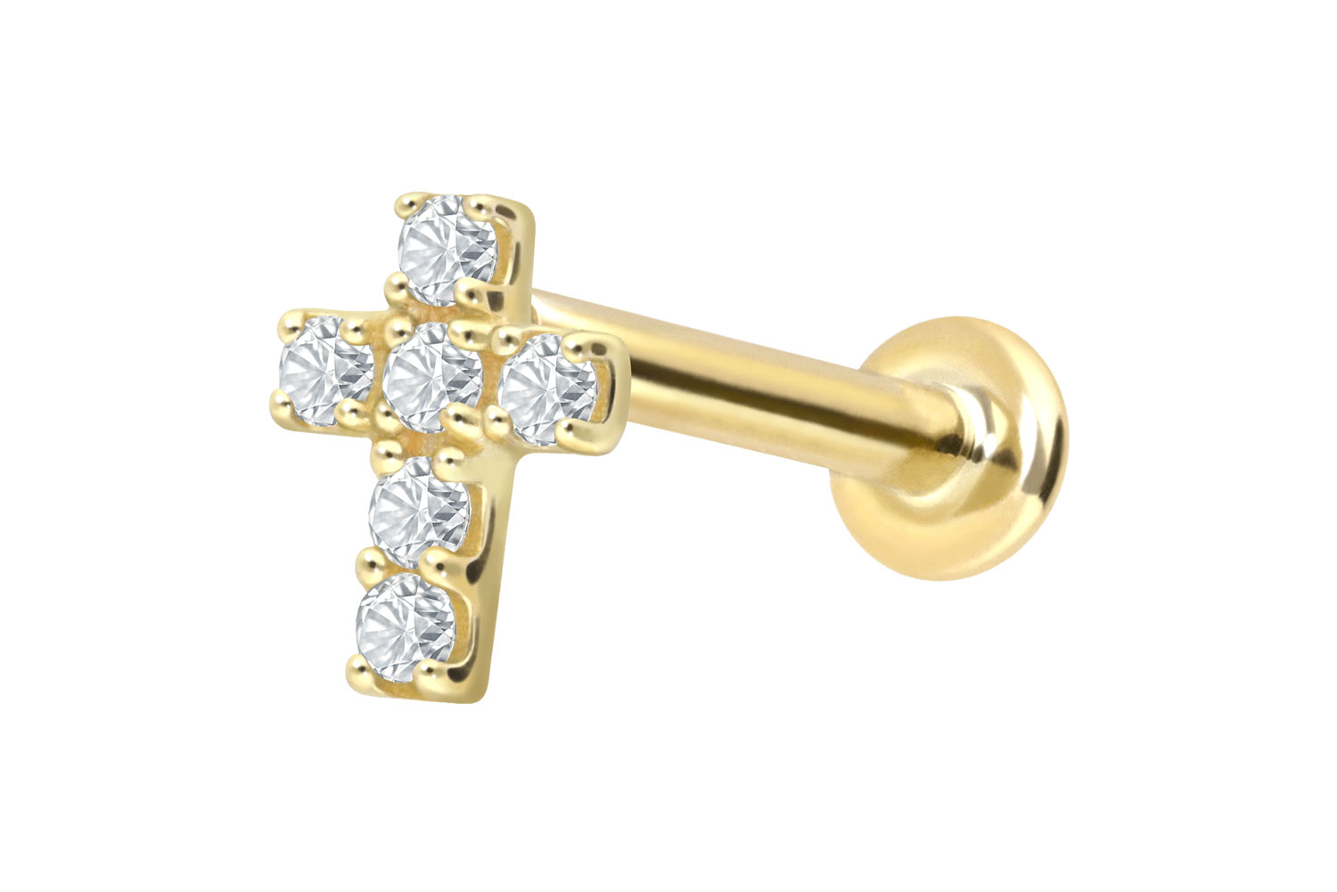 18 Karat Gold Labret mit Innengewinde DIAMANT-KREUZ