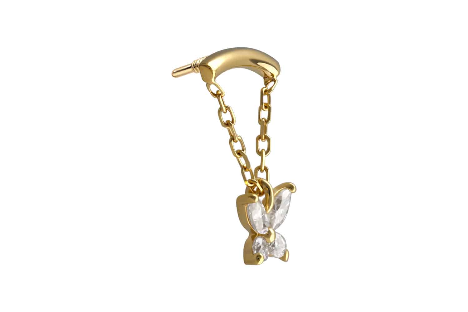 14 carat gold screw-in attachment with external thread MOISSANITE BUTTERFLY + ARCH + CHAIN