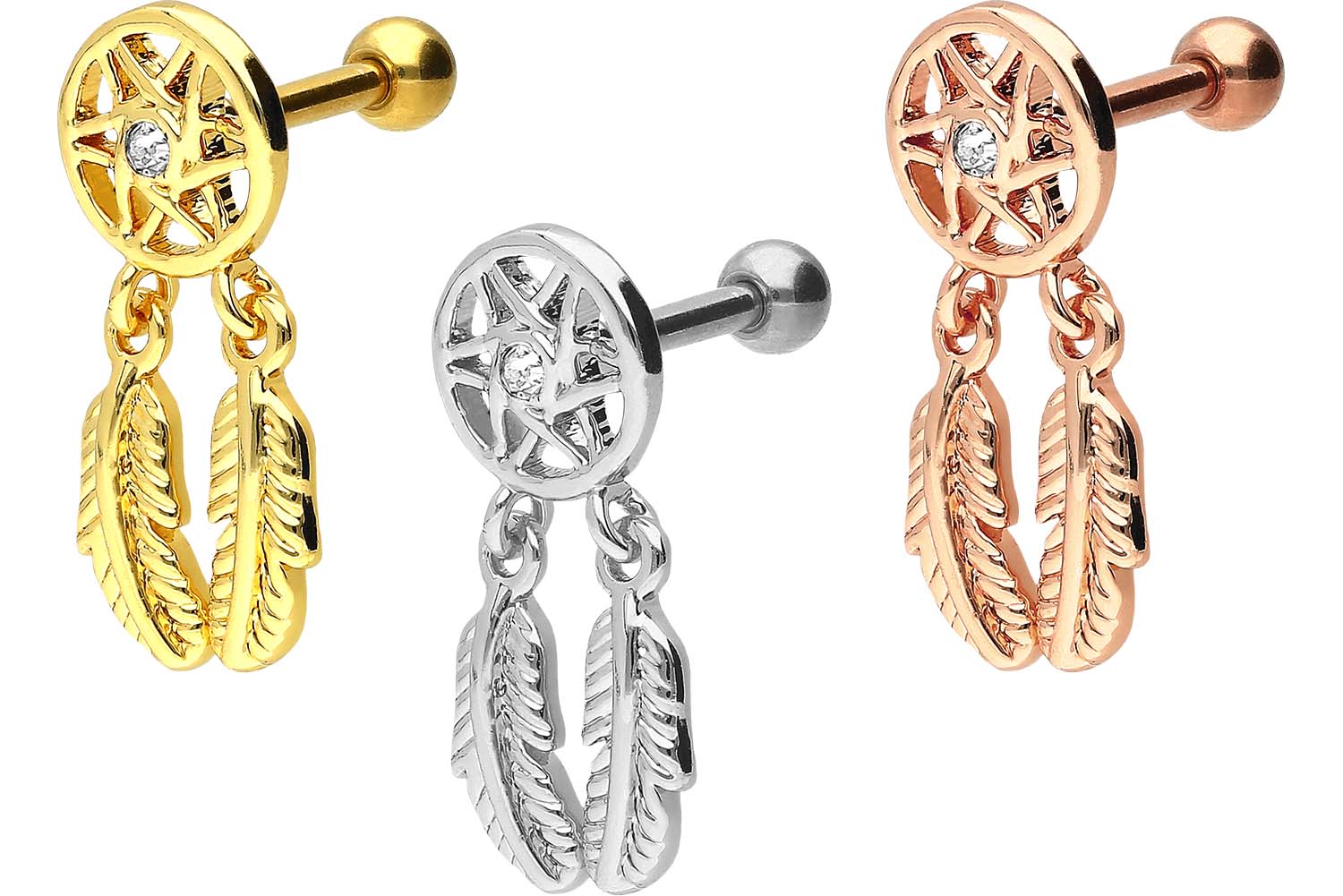 Chirurgenstahl Ohrpiercing mit Brass-Design TRAUMFÄNGER + FEDERN ++SALE++