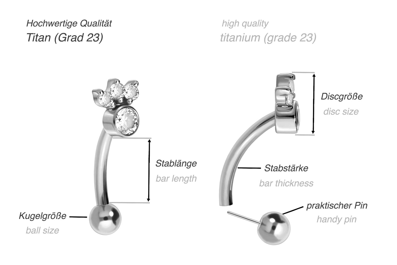 Titanium banana with push fit 4 CRYSTALS