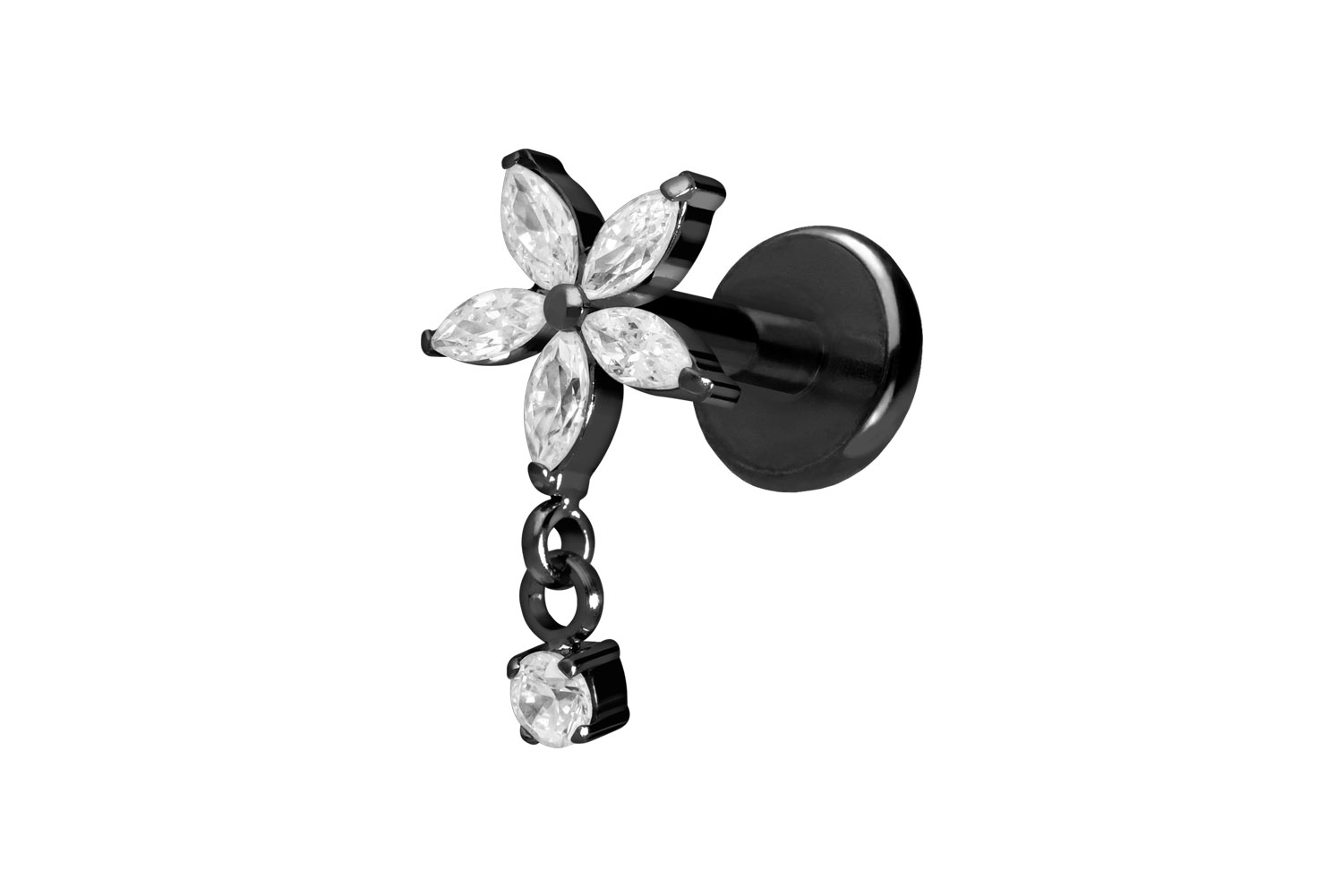Titan Labret mit Push Fit KRISTALLBLUME + KRISTALL