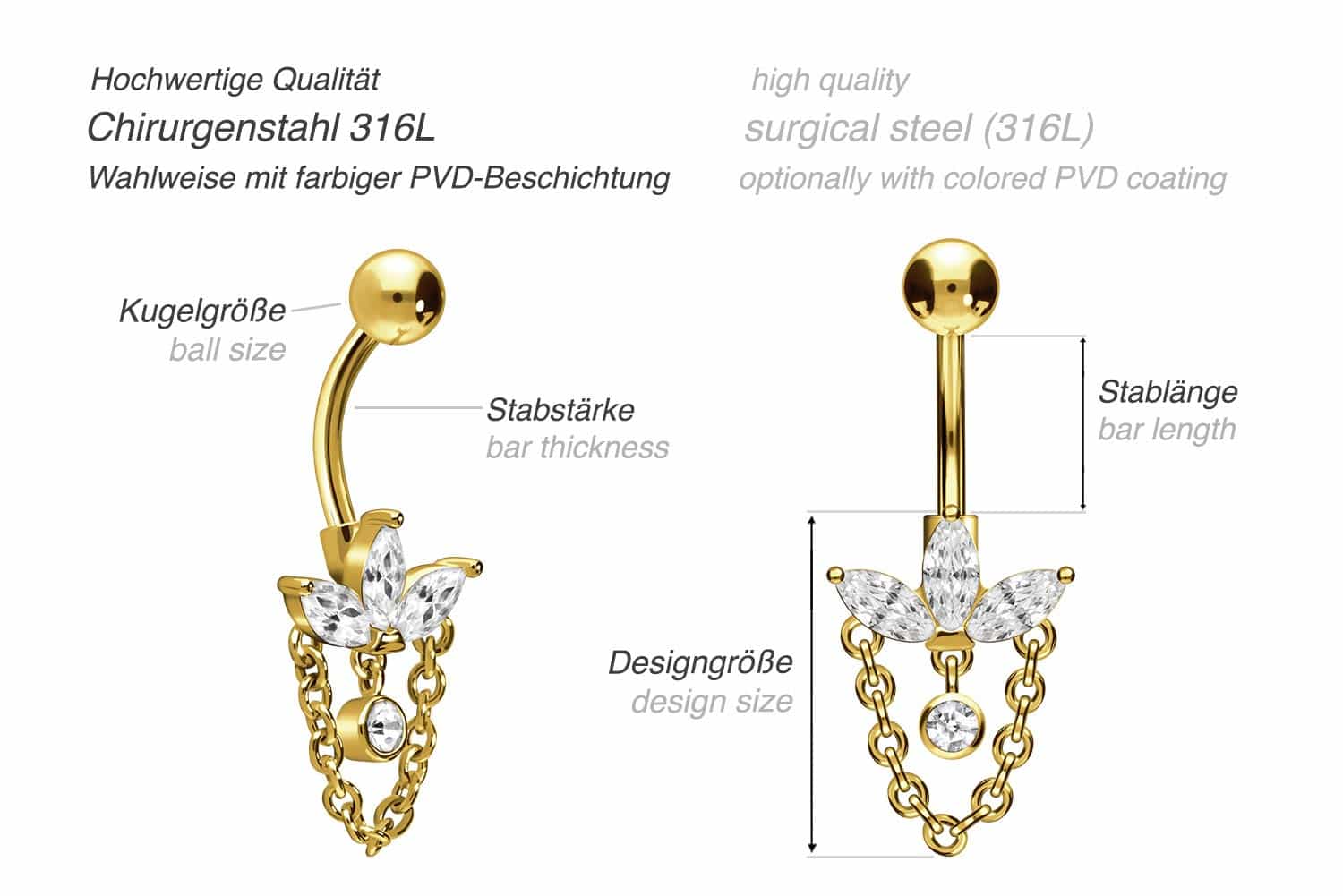 Surgical steel bananabell LOTUS BLOSSOM + CHAIN