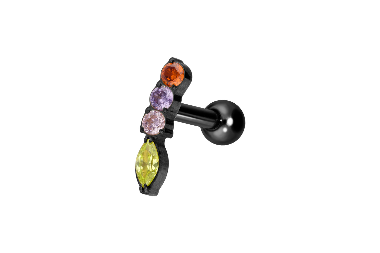 Titanium ear piercing with internal thread MULTICOLORED CRYSTAL ARCH