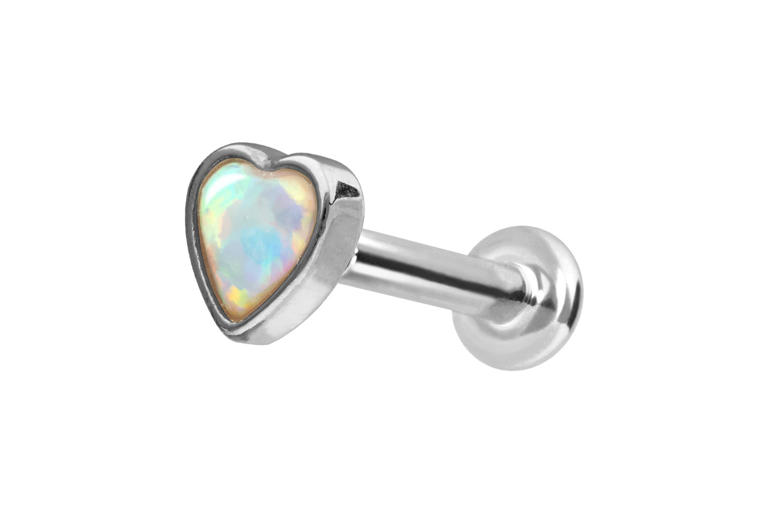 14 carat gold labret with push fit SYNTHETIC OPAL HEART