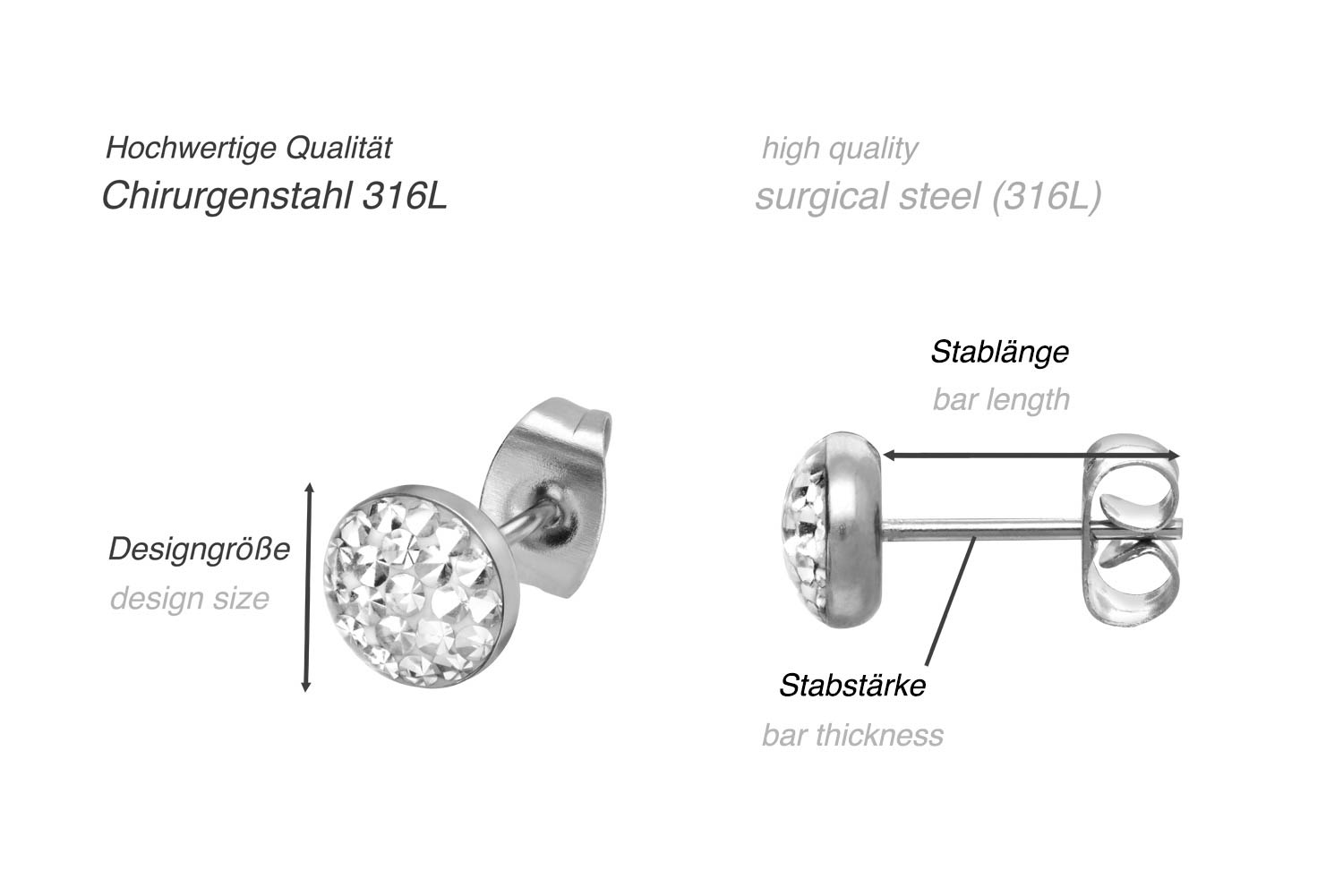 Surgical steel ear studs EPOXY FLAT