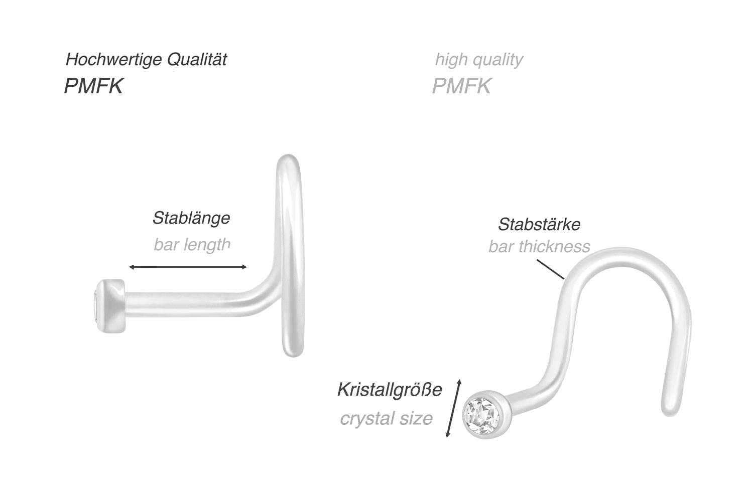 PMFK Nasenstecker Spirale KRISTALL - flexibel